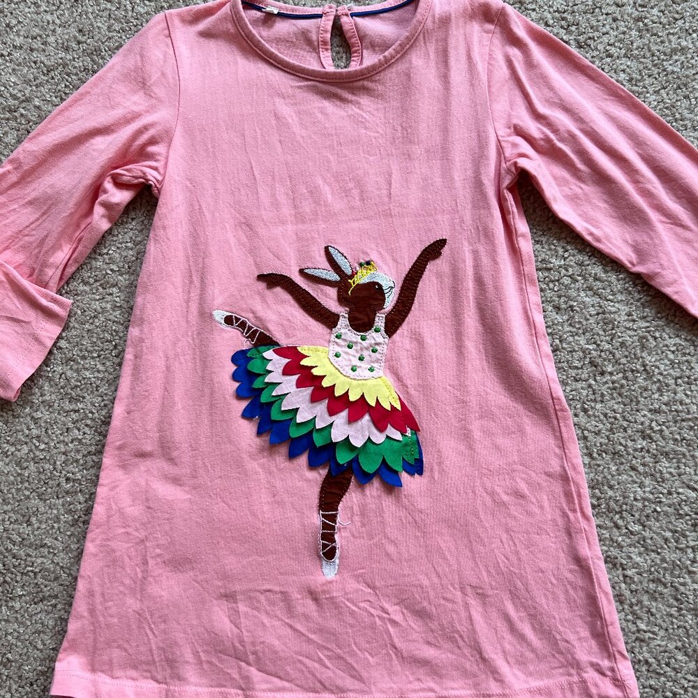 Rabbit Ballerina Appliqué Jersey Dress (Size 6-7Y)